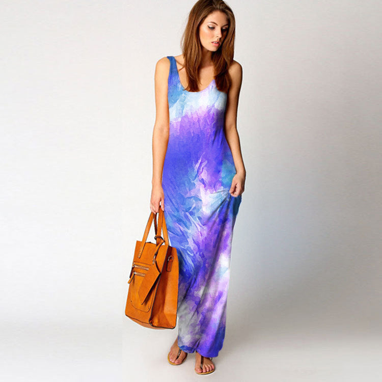 Robe maxi pour femmes avec coupe fluide et design aquarelle coloré Chic & Stil