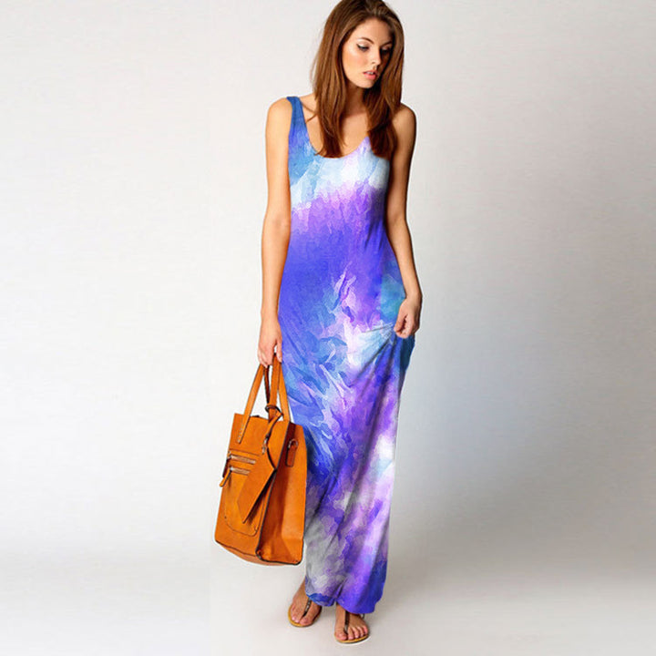 Robe maxi pour femmes avec coupe fluide et design aquarelle coloré Chic & Stil