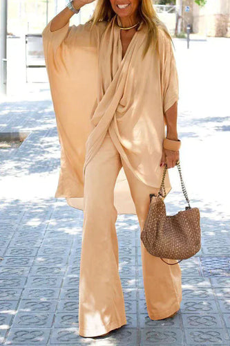 Lune London | Asymmetrical V-Neck Half Sleeve Two Piece Set