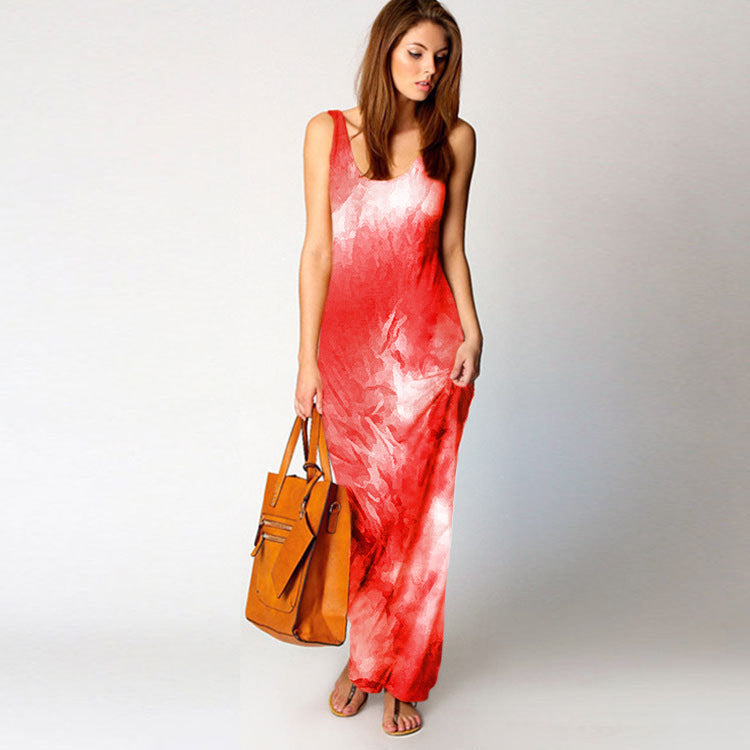 Robe maxi pour femmes avec coupe fluide et design aquarelle coloré Chic & Stil