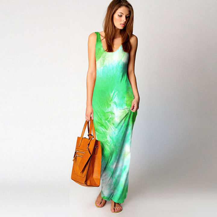 Robe maxi pour femmes avec coupe fluide et design aquarelle coloré Chic & Stil