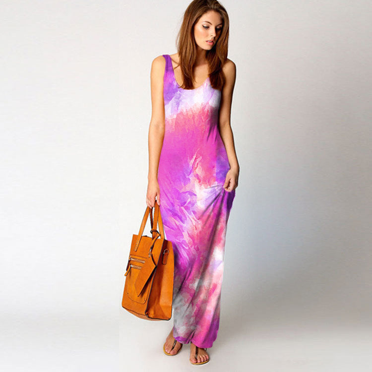 Robe maxi pour femmes avec coupe fluide et design aquarelle coloré Chic & Stil