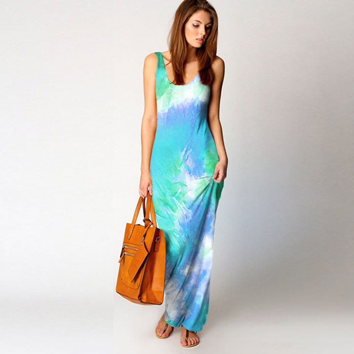 Robe maxi pour femmes avec coupe fluide et design aquarelle coloré Chic & Stil