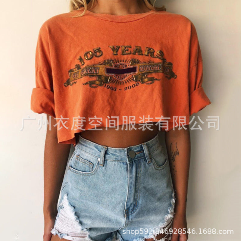 Cropped t-shirt for women with vintage graphic print Lune London