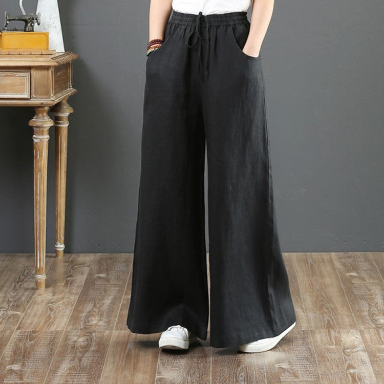 Wide linen trousers for women with elastic waistband Lune London