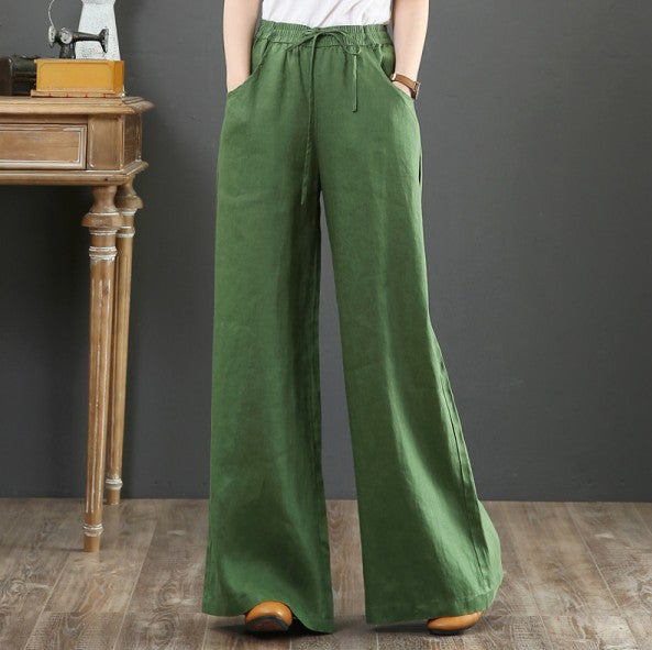 Wide linen trousers for women with elastic waistband Lune London