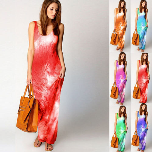 Robe maxi pour femmes avec coupe fluide et design aquarelle coloré Chic & Stil