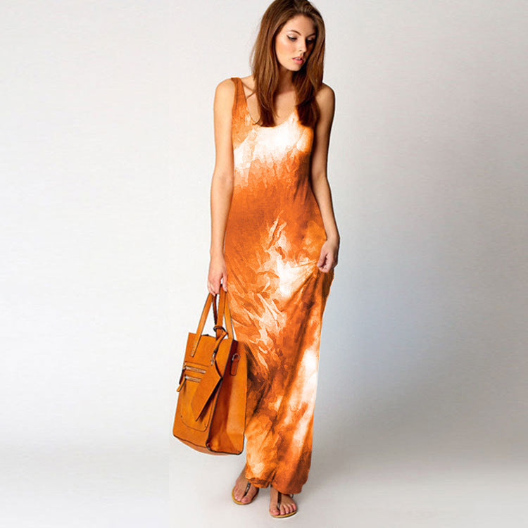 Robe maxi pour femmes avec coupe fluide et design aquarelle coloré Chic & Stil