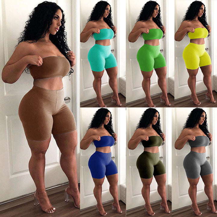 Women's Crop Top and Shorts Set with Elastic Waistband and Figure-Shaping Cut Lune London