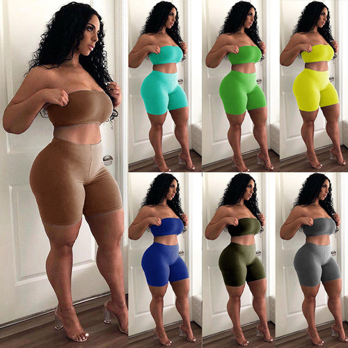 Women's Crop Top and Shorts Set with Elastic Waistband and Figure-Shaping Cut Lune London