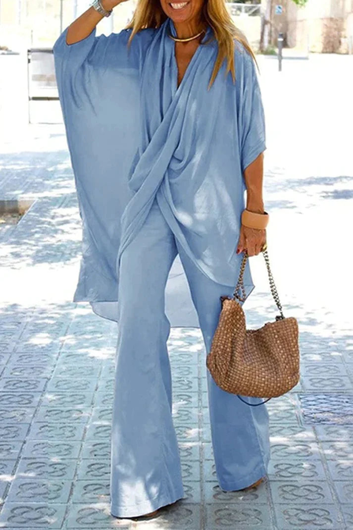 Lune London | Asymmetrical V-Neck Half Sleeve Two Piece Set