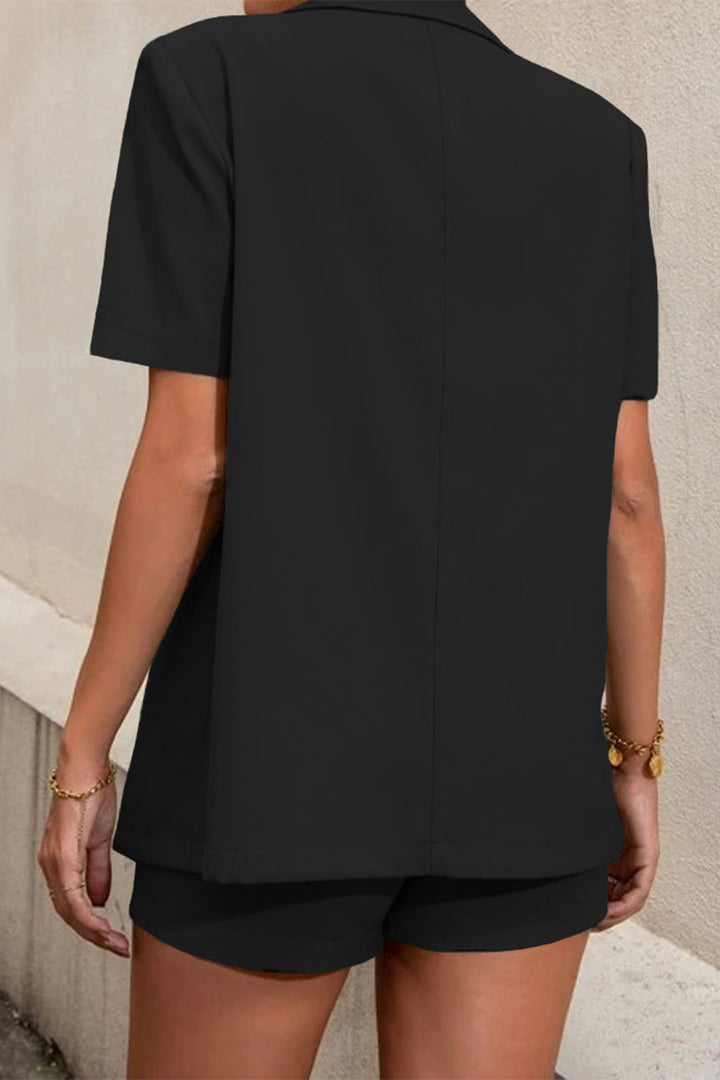 Lune London | Casual Work Solid Color Buttons Turn-down Collar Short Sleeve Two Pieces