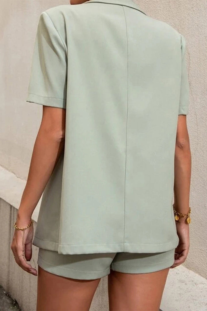 Lune London | Casual Work Solid Color Buttons Turn-down Collar Short Sleeve Two Pieces
