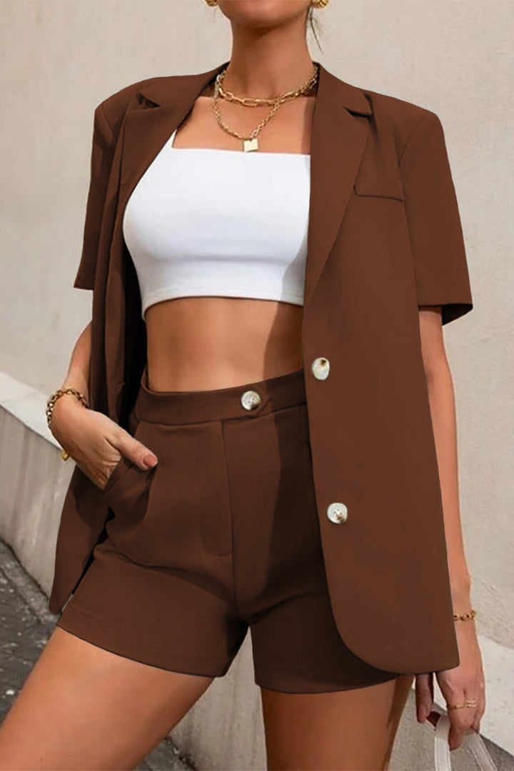 Lune London | Casual Work Solid Color Buttons Turn-down Collar Short Sleeve Two Pieces