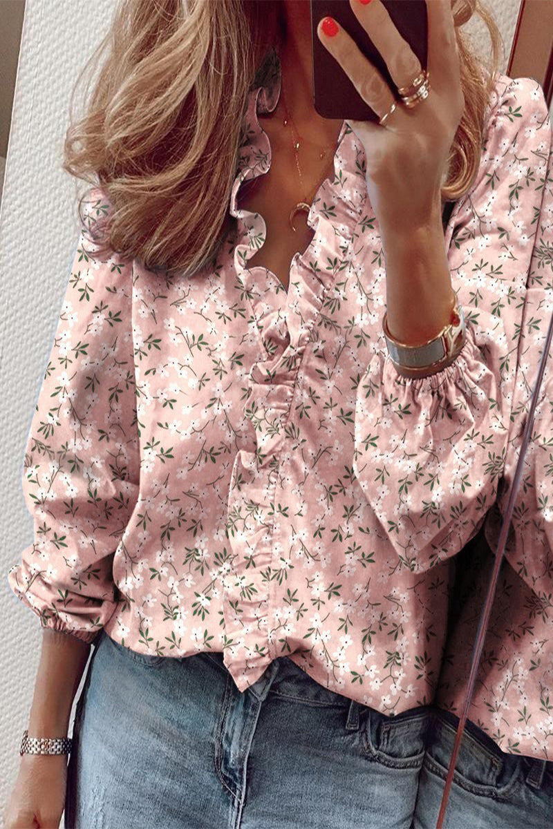 Lune London | Long sleeve V neck blouse with ruffles
