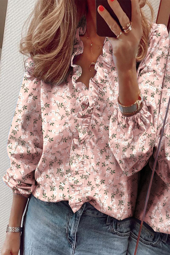 Lune London | Long sleeve V neck blouse with ruffles