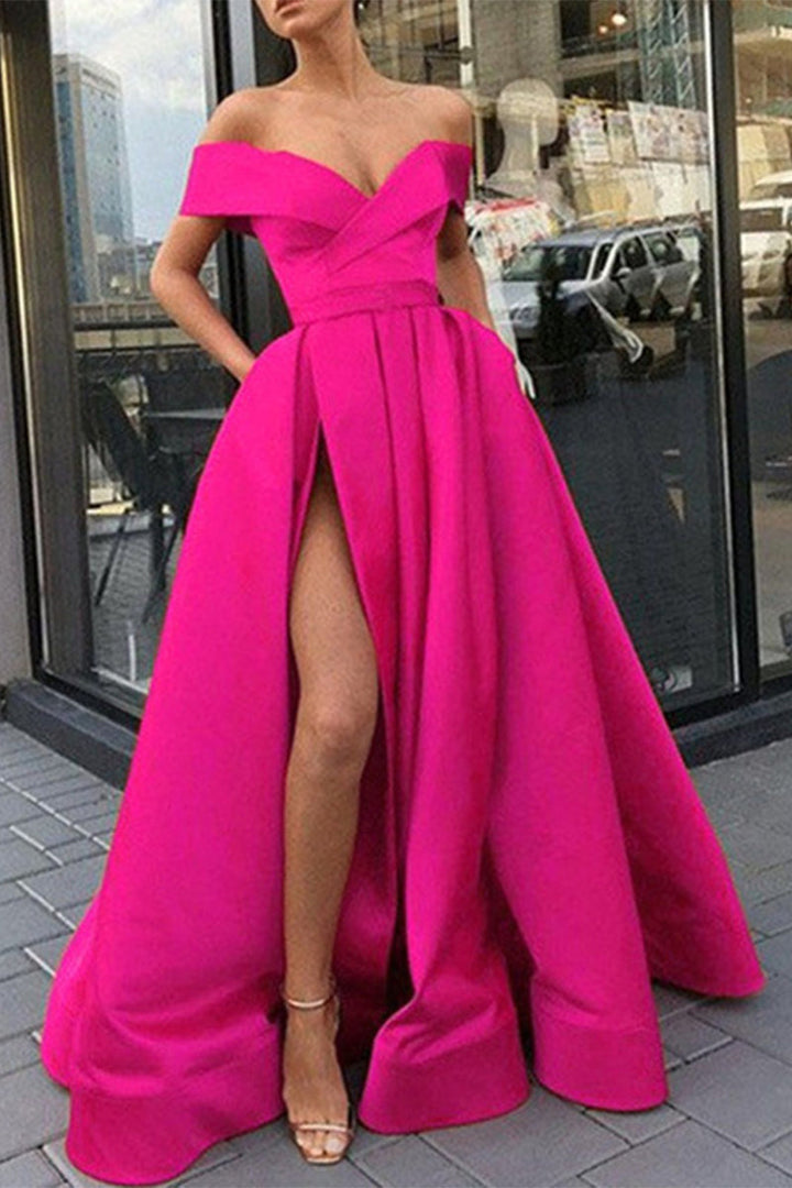 Lune London | Elegant Formal Solid Color Split V-Neck Evening Dress Dresses - 12 Colors