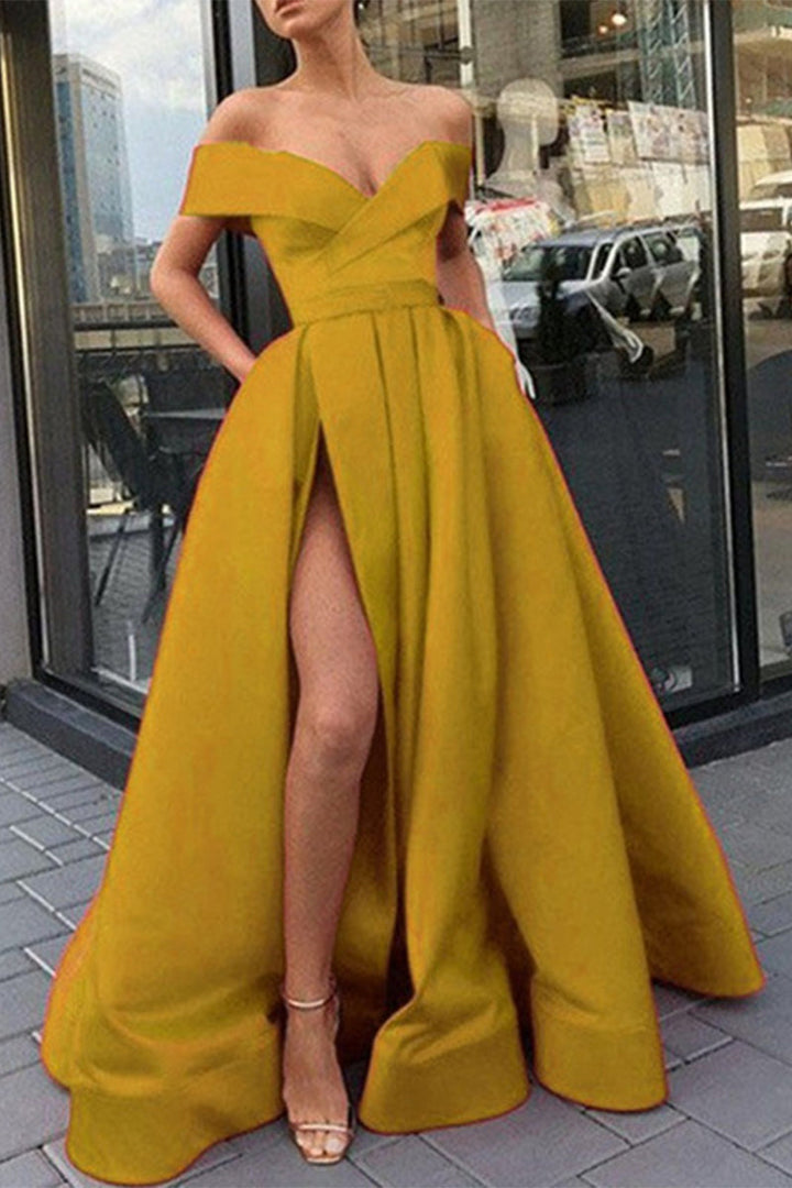Lune London | Elegant Formal Solid Color Split V-Neck Evening Dress Dresses - 12 Colors