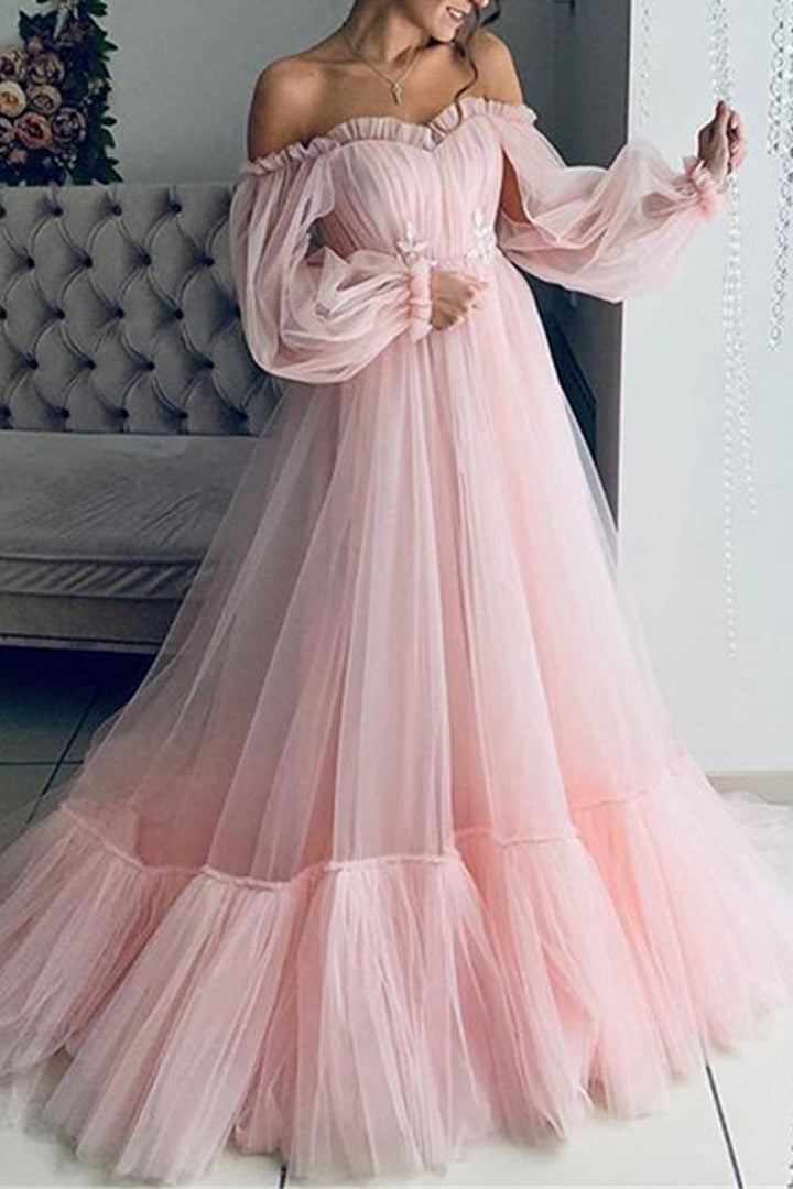 Lune London | Elegant Formal Solid Color Patchwork Off-Shoulder Evening Dress - 3 Colors