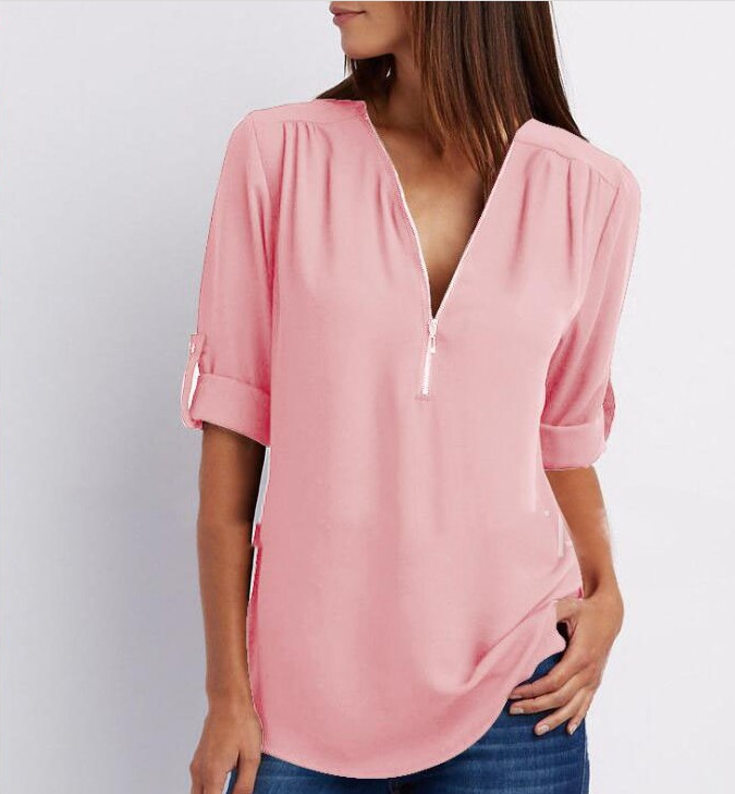 Lune London | Short sleeve shirt with zipper and V-neck - Loose tops