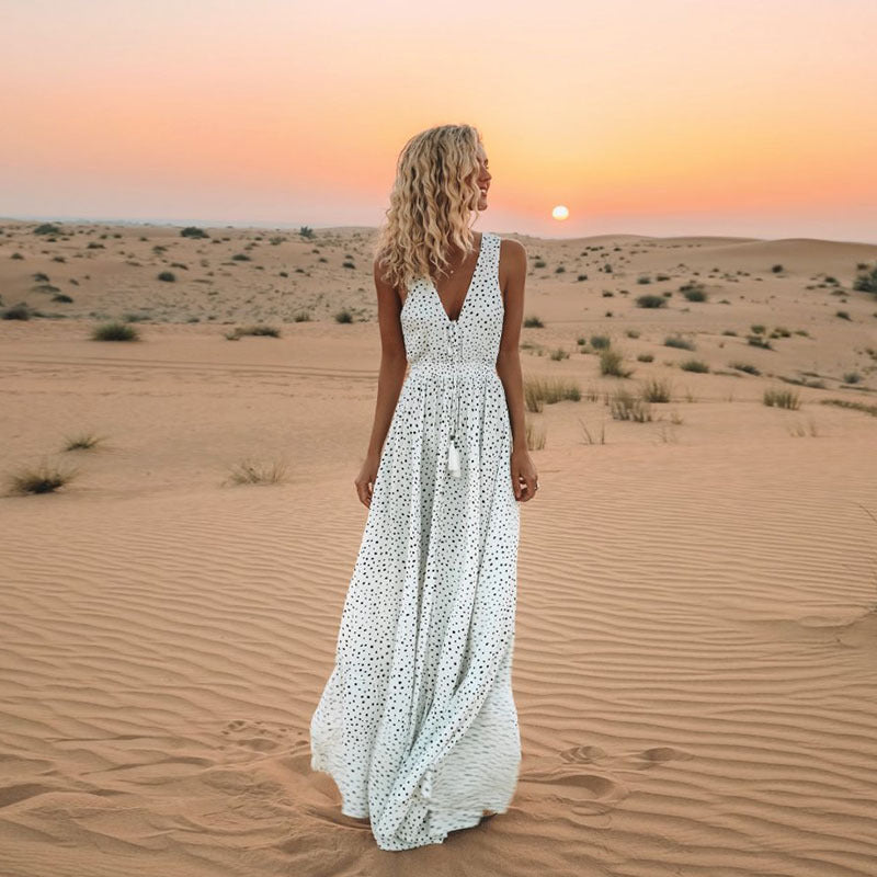 Lune London | Bohemian-Patchwork-Dress with V-neck and A-line In Dots