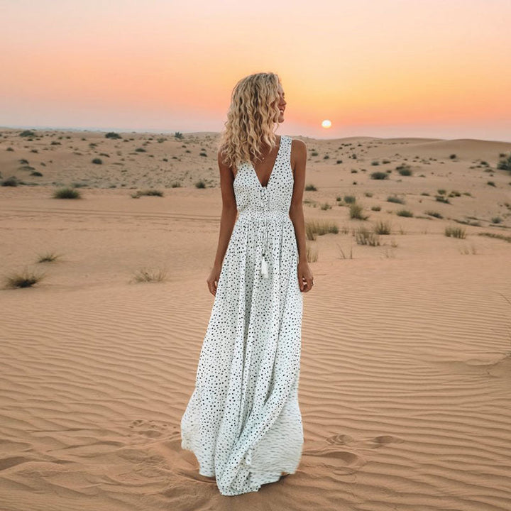 Lune London | Bohemian-Patchwork-Dress with V-neck and A-line In Dots