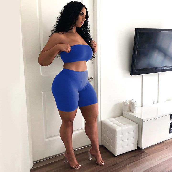 Women's Crop Top and Shorts Set with Elastic Waistband and Figure-Shaping Cut Lune London