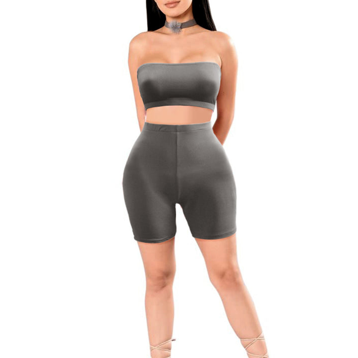 Women's Crop Top and Shorts Set with Elastic Waistband and Figure-Shaping Cut Lune London