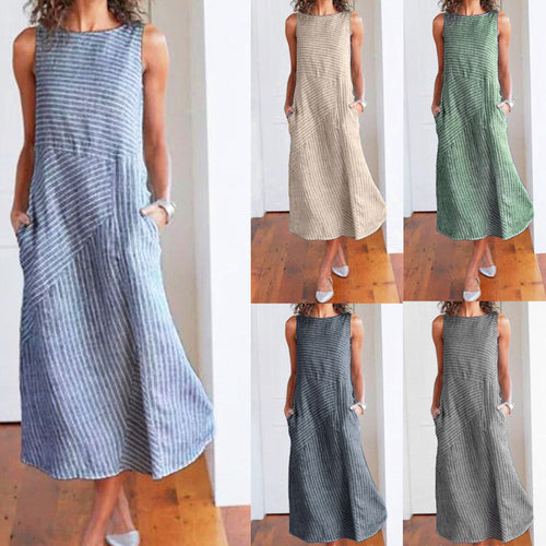 Women’s maxi dress with waist emphasis and diagonal stripe pattern Lune London