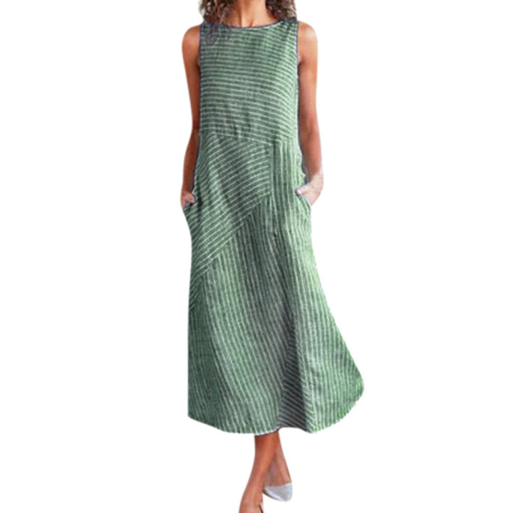 Women’s maxi dress with waist emphasis and diagonal stripe pattern Lune London
