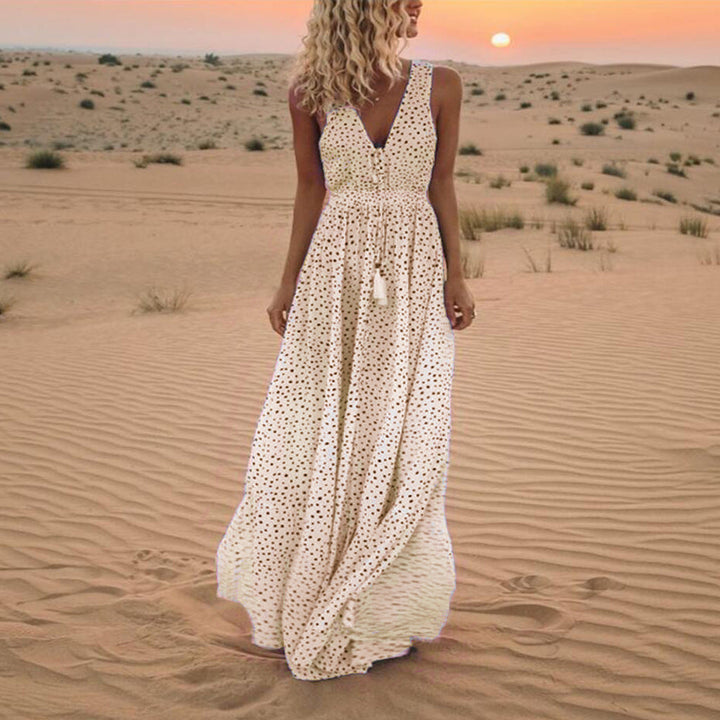 Lune London | Bohemian-Patchwork-Dress with V-neck and A-line In Dots