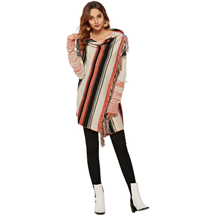 Cardigan féminin à la mode avec franges et motif rayé typique Chic & Stil