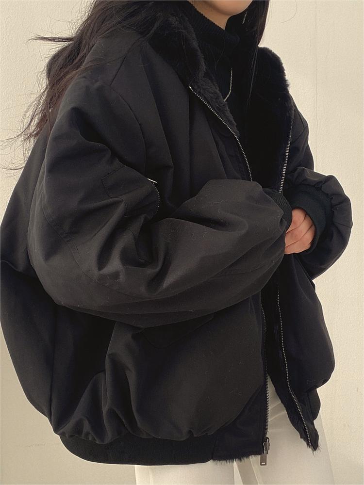Lune London | Oversized Black Fleece Jacket with Hood