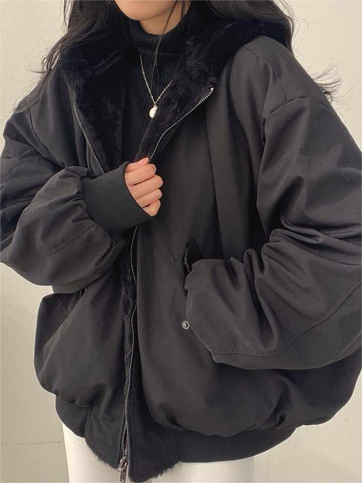 Lune London | Oversized Black Fleece Jacket with Hood