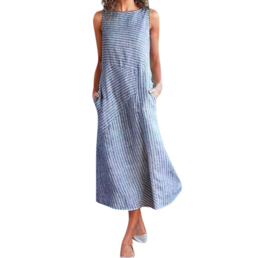 Women’s maxi dress with waist emphasis and diagonal stripe pattern Lune London