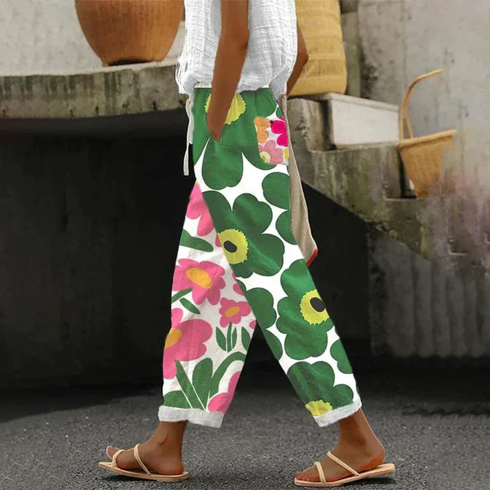 Lune London | Green pants with fresh floral print