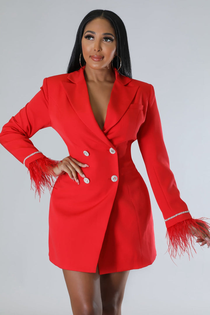 Lune London | White Blazer Dress with Feathered Sleeves