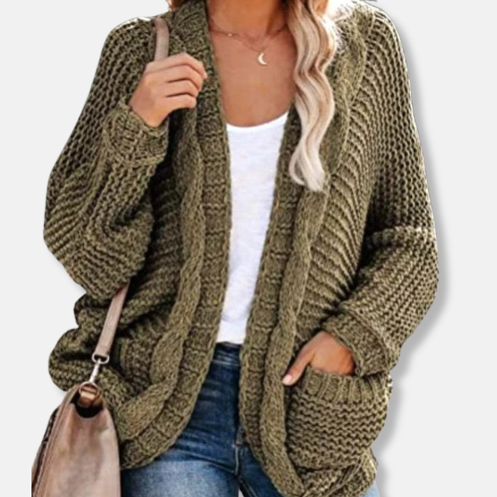 Lune London | Wool Oversized Cardigan - Ribbed Open Front Pocket Cardigan