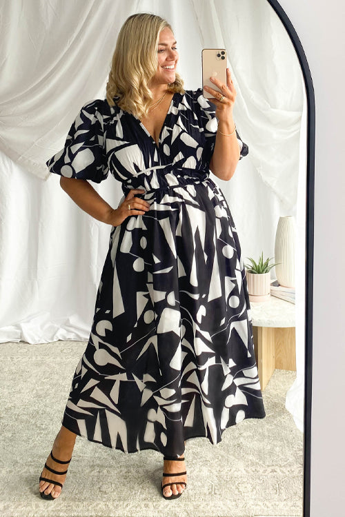 Lune London | Real Love Print Puff Sleeve Maxi Dress