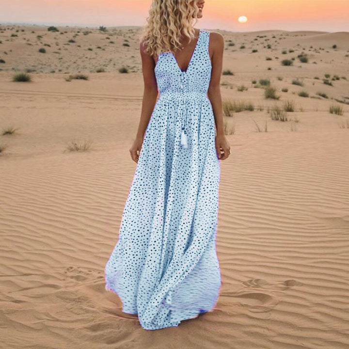 Lune London | Bohemian-Patchwork-Dress with V-neck and A-line In Dots
