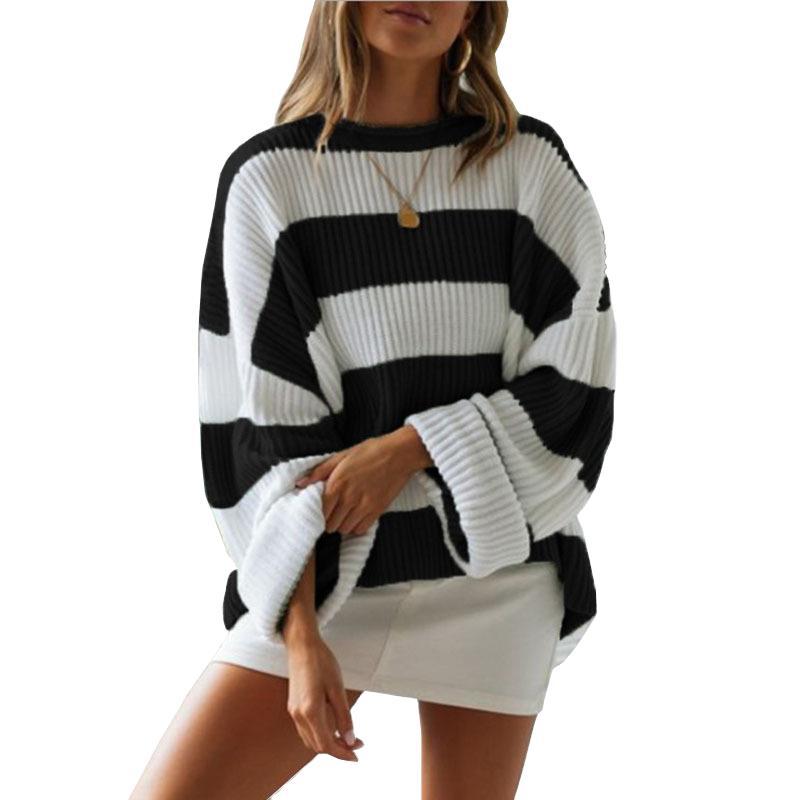 Casual knitted sweater for women with wide stripes Lune London