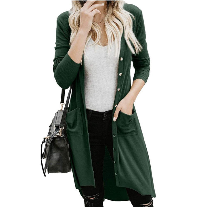 Ladies long sleeve cardigan with button details and side pockets Lune London