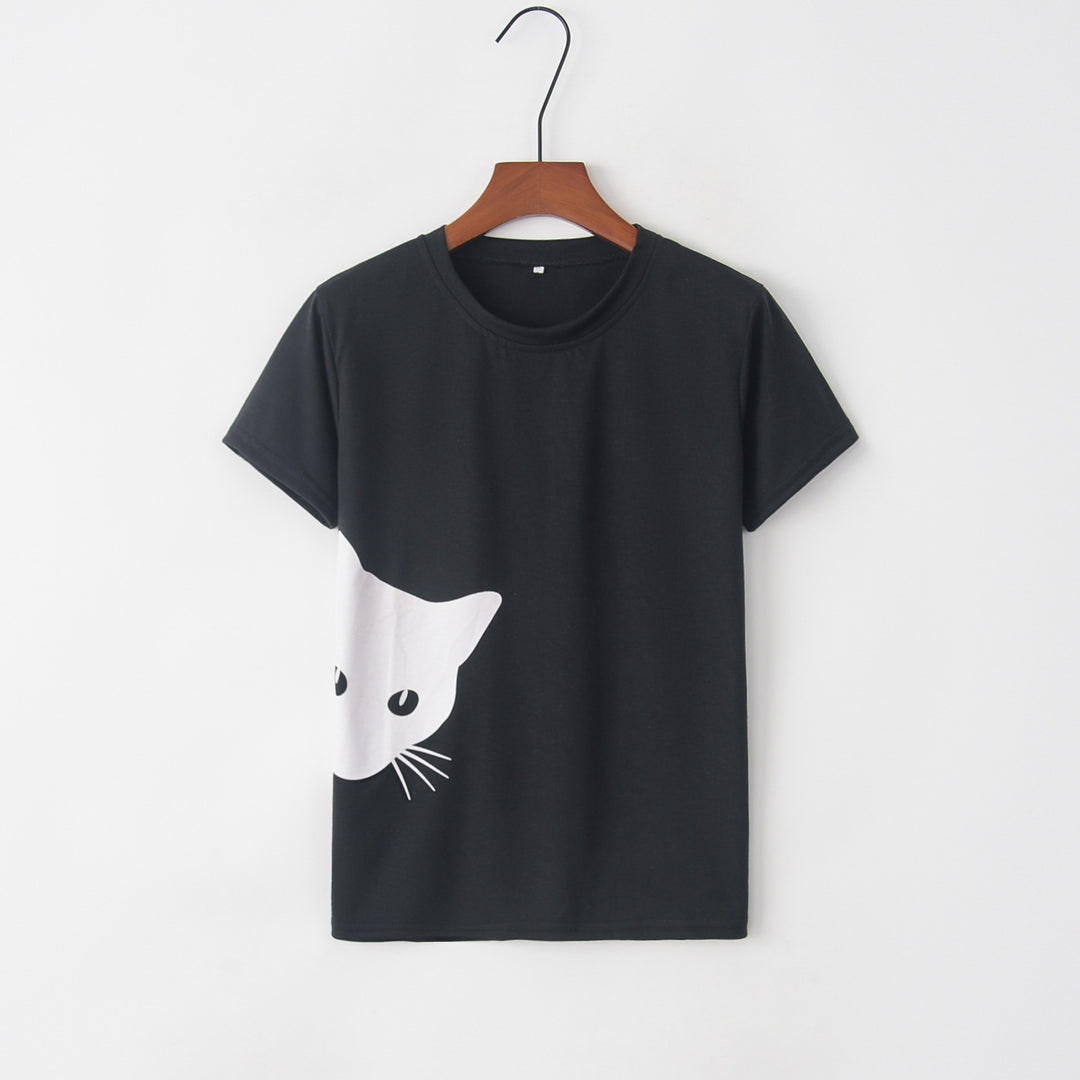 T-shirt femme avec design créatif de chat et coupe décontractée Chic & Stil