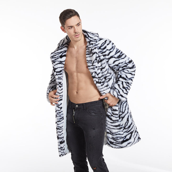 Men's tiger print faux fur coat with oversized collar Lune London
