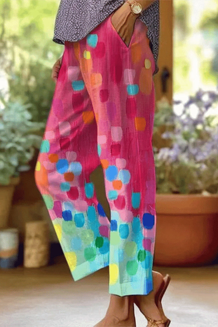 Lune London | Casual Floral Patchwork Loose Mid Waist Straight Full Print Pants