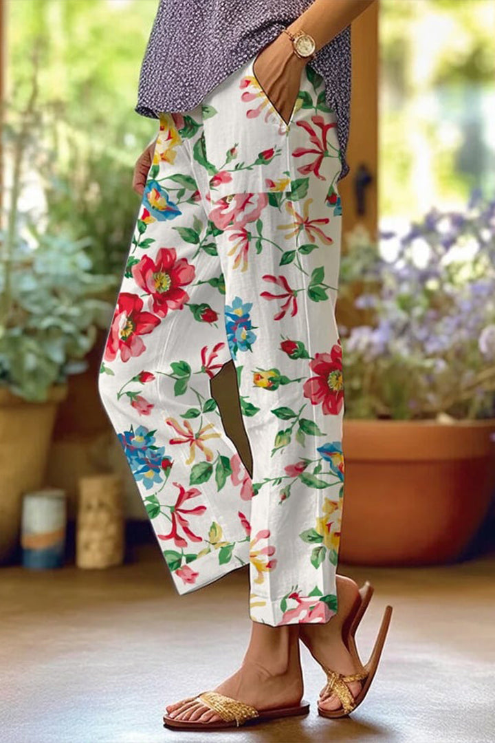 Lune London | Casual Floral Patchwork Loose Mid Waist Straight Full Print Pants