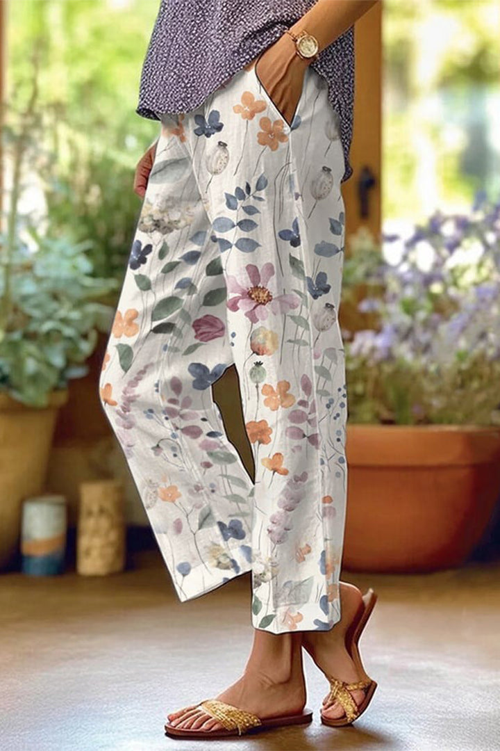 Lune London | Casual Floral Patchwork Loose Mid Waist Straight Full Print Pants