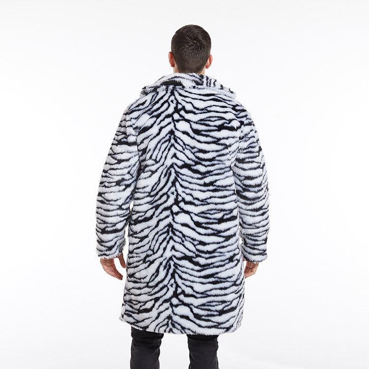 Men's tiger print faux fur coat with oversized collar Lune London