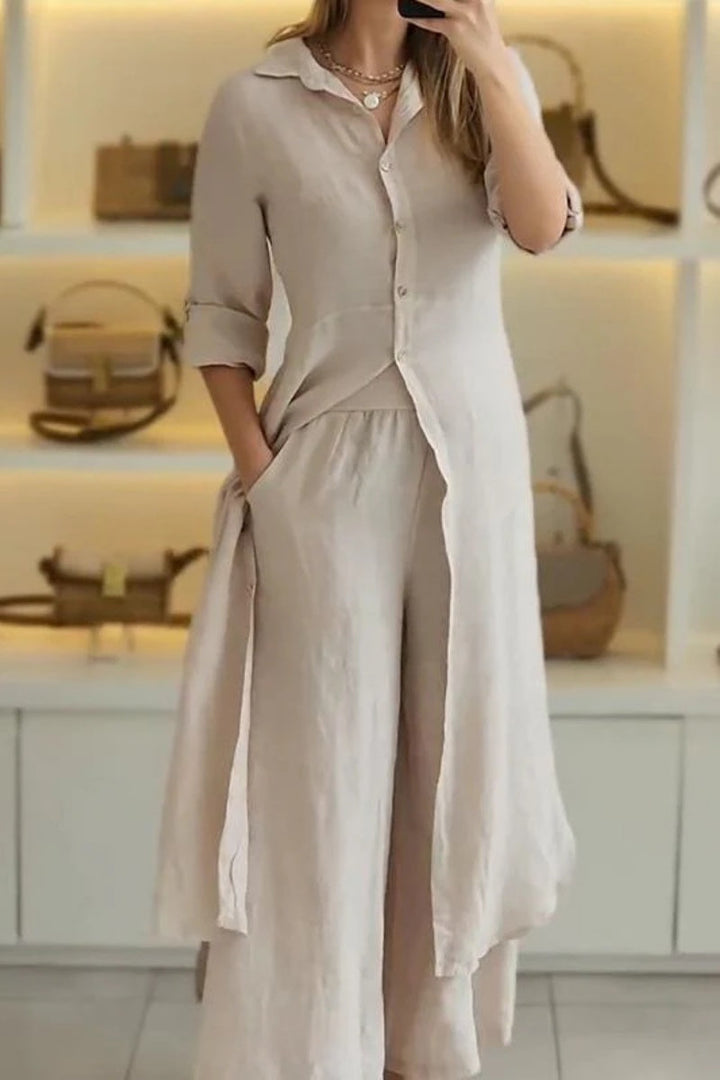 Lune London | Casual Solid Buttons Shirt Collar Long Sleeve Two Pieces - 7 Colors