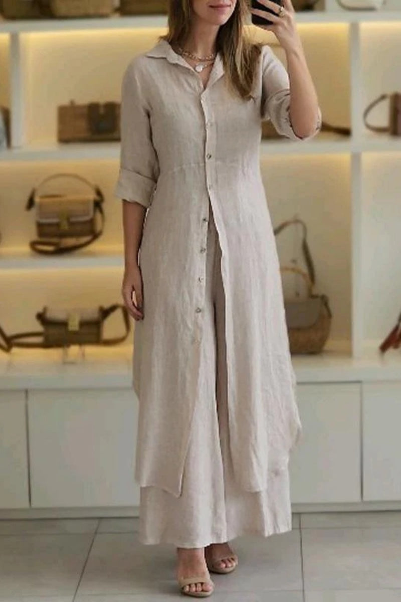 Lune London | Casual Solid Buttons Shirt Collar Long Sleeve Two Pieces - 7 Colors